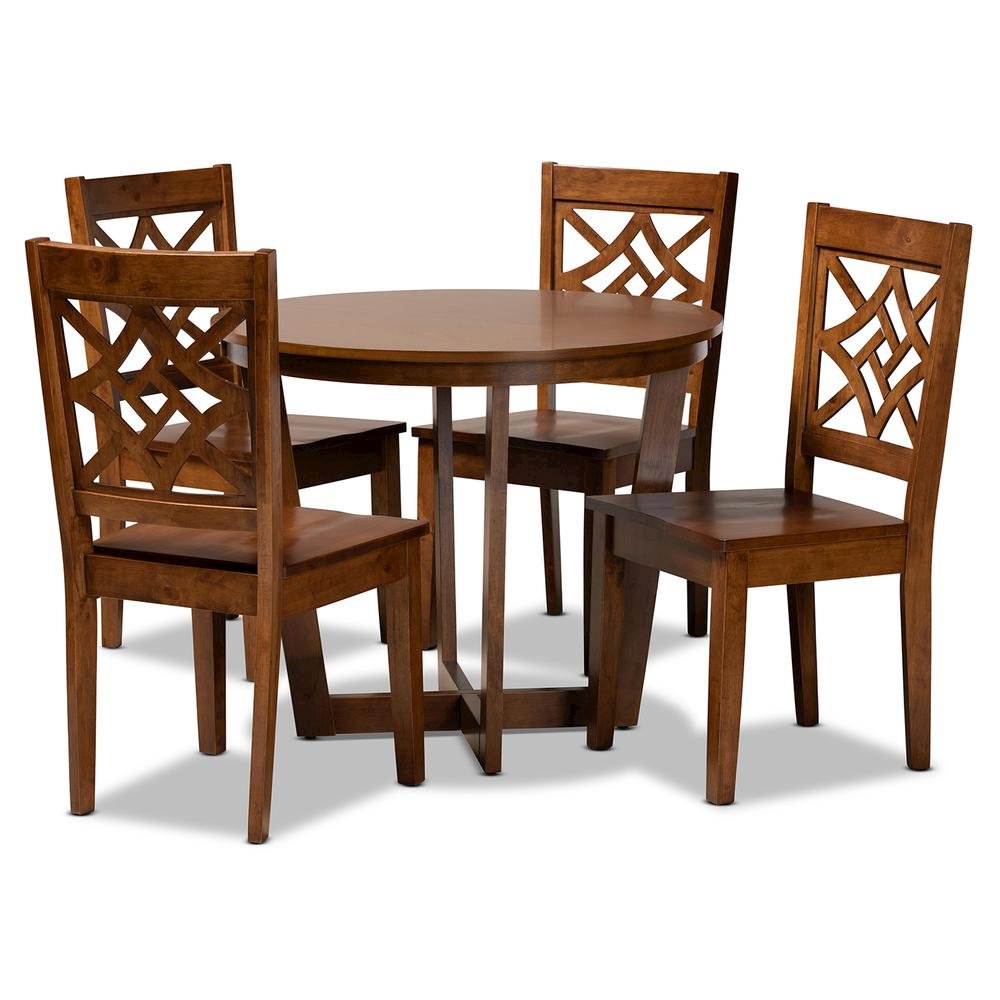 Brava Modern and Contemporary Walnut Brown Finished Wood 5-Piece Dining Set. Picture 10