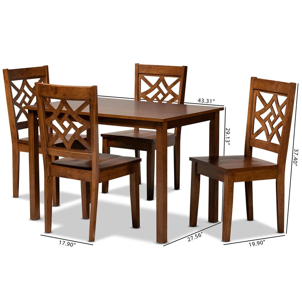 Nicolette Modern and Contemporary Walnut Brown Finished Wood 5-Piece Dining Set. Picture 18