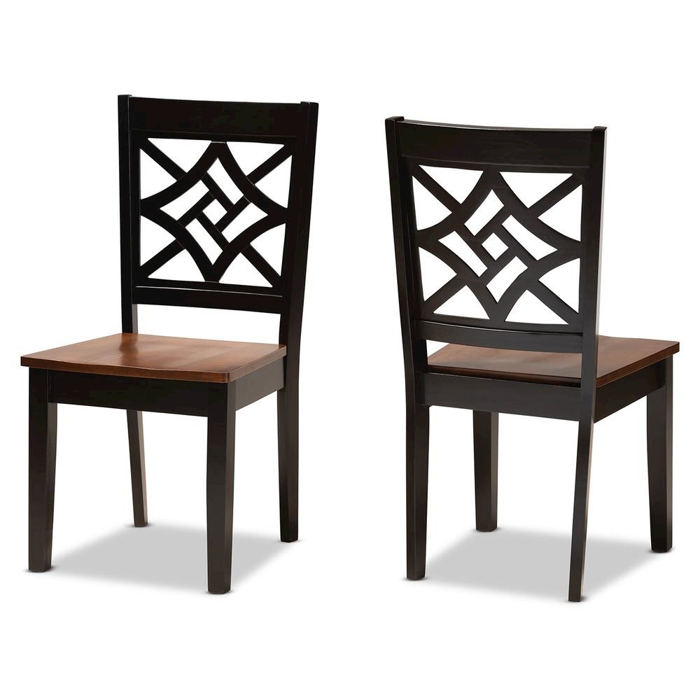 Two-Tone Dark Brown and Walnut Brown Finished Wood 2-Piece Dining Chair Set. Picture 9