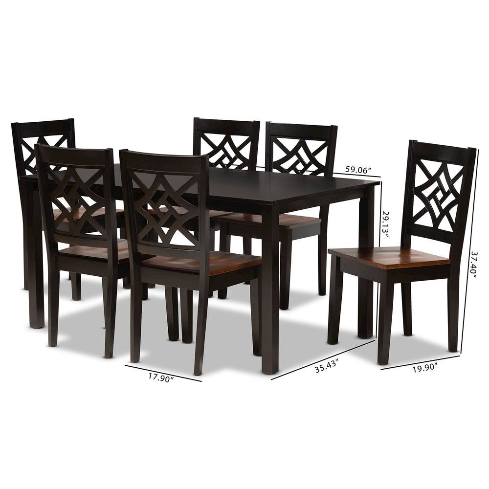 Two-Tone Dark Brown and Walnut Brown Finished Wood 7-Piece Dining Set. Picture 18