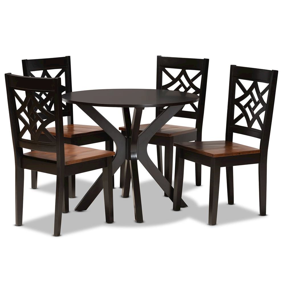 Two-Tone Dark Brown and Walnut Brown Finished Wood 5-Piece Dining Set. Picture 10