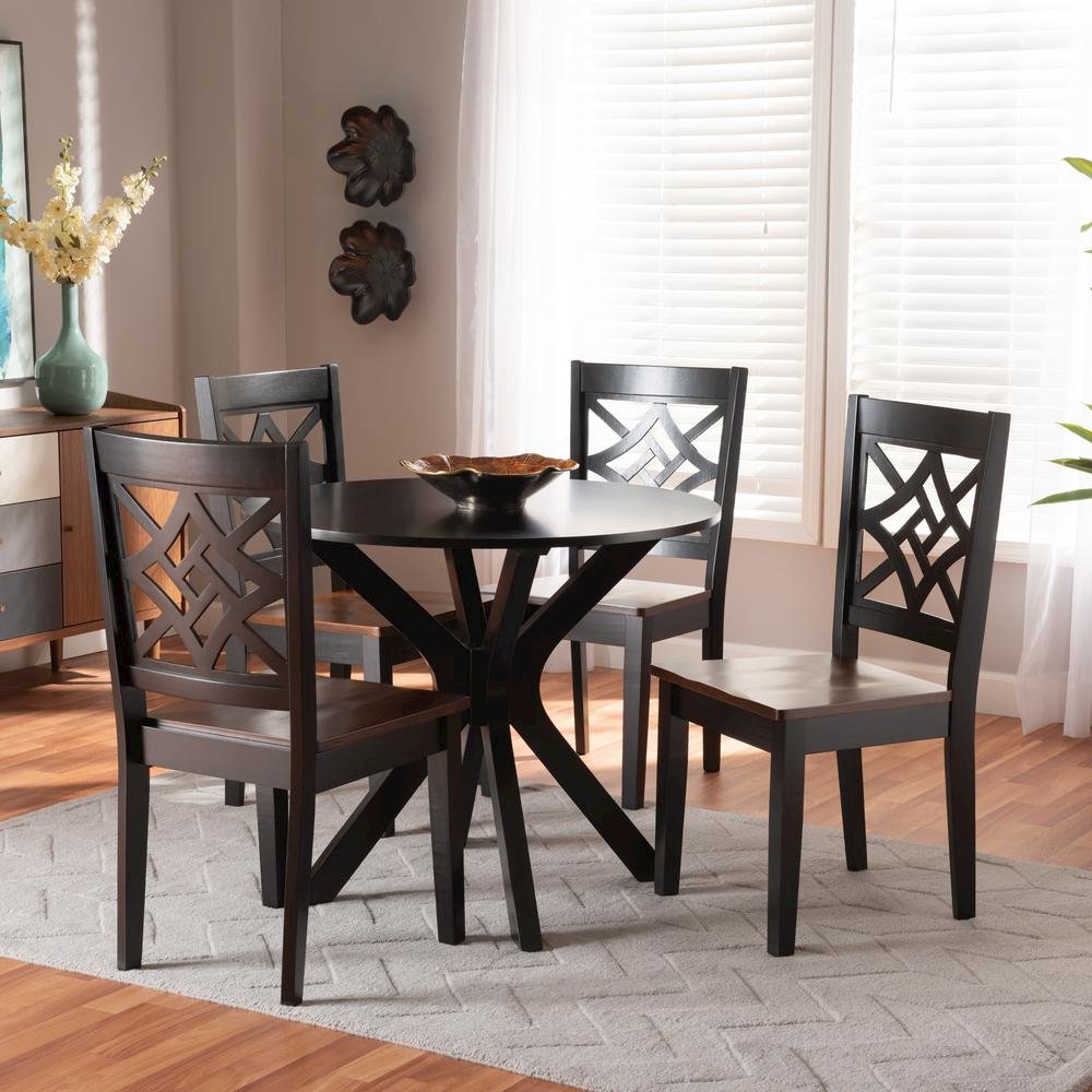 Two-Tone Dark Brown and Walnut Brown Finished Wood 5-Piece Dining Set. Picture 16