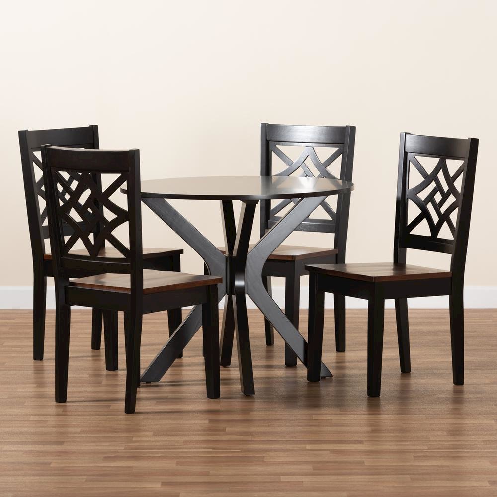 Two-Tone Dark Brown and Walnut Brown Finished Wood 5-Piece Dining Set. Picture 17