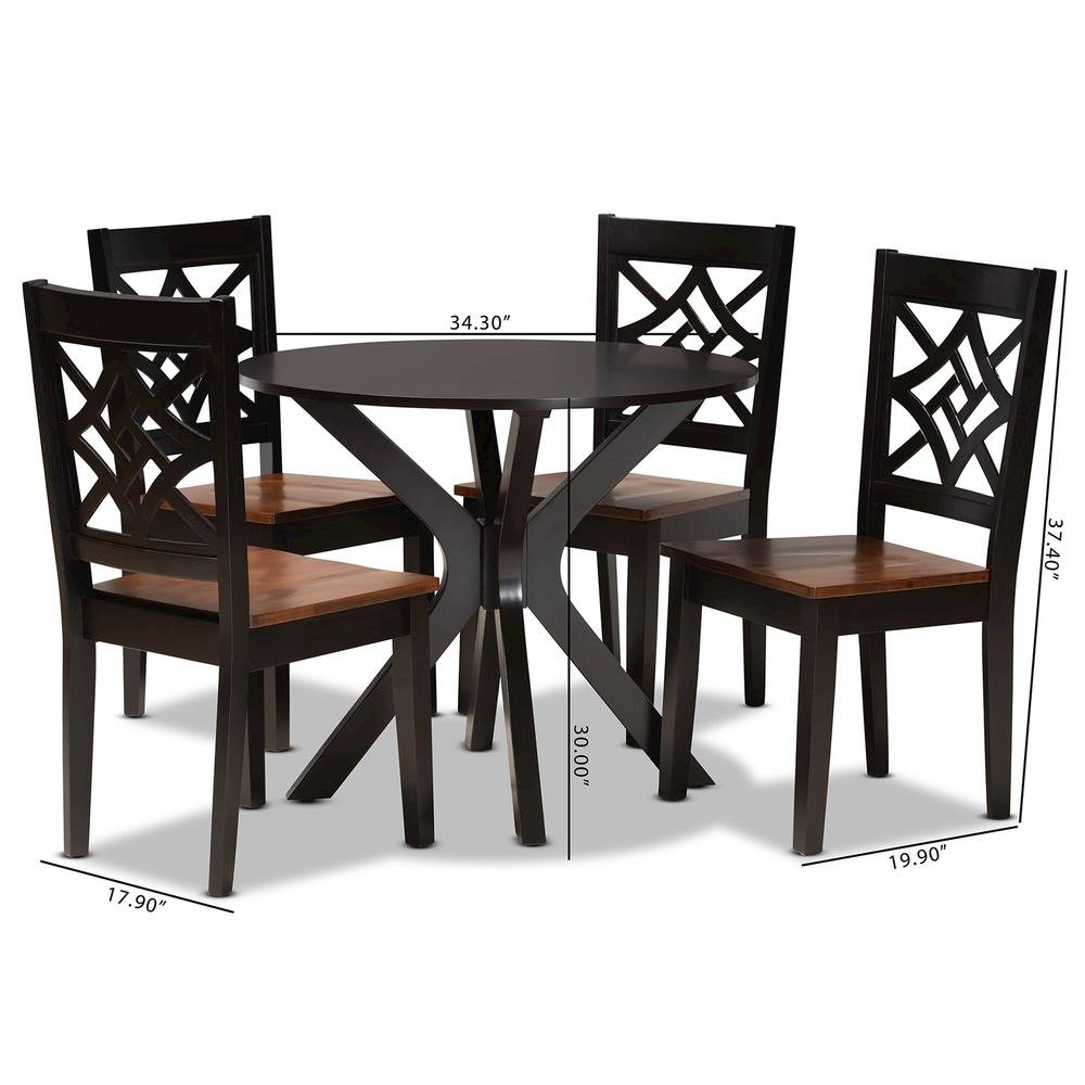 Two-Tone Dark Brown and Walnut Brown Finished Wood 5-Piece Dining Set. Picture 18