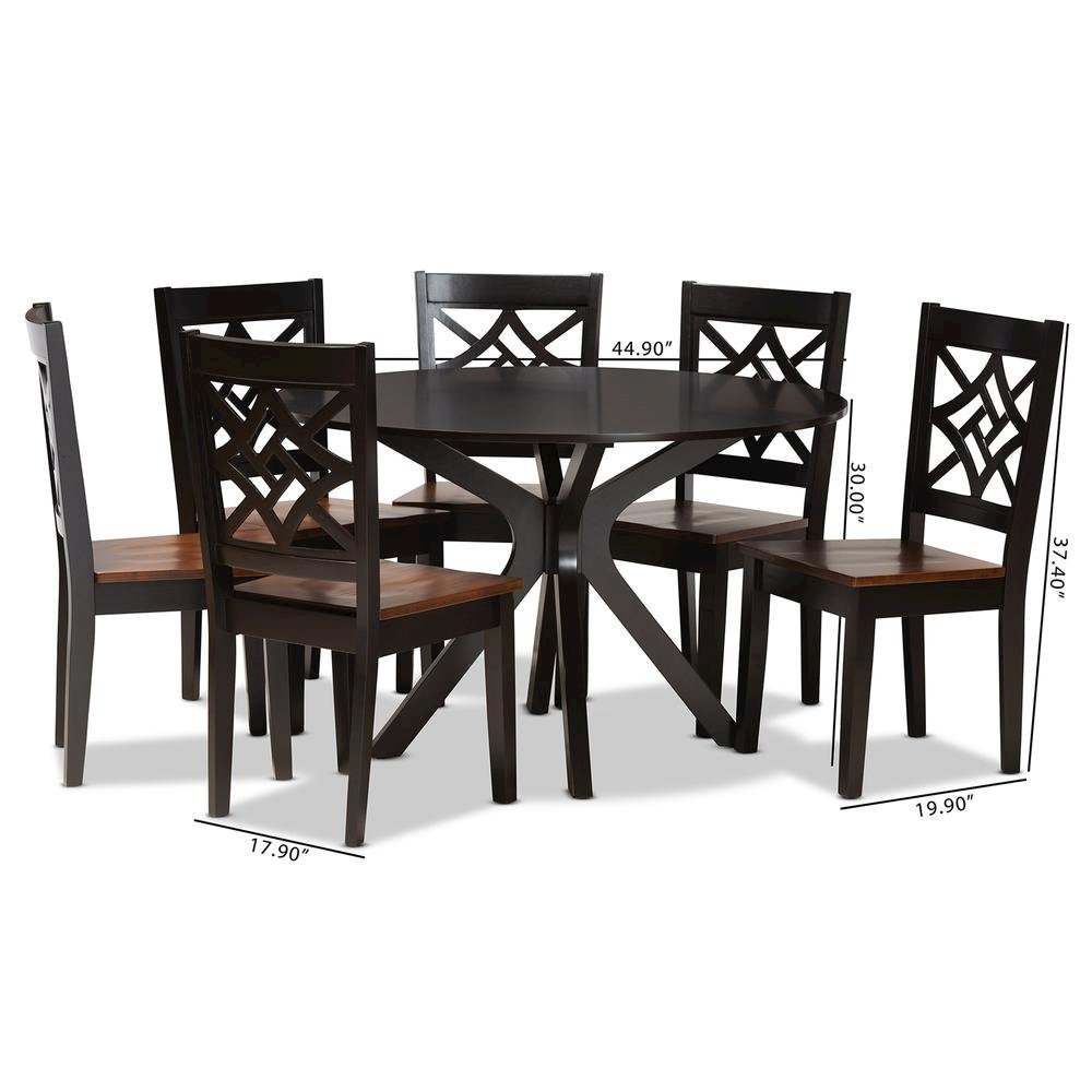 Two-Tone Dark Brown and Walnut Brown Finished Wood 7-Piece Dining Set. Picture 18