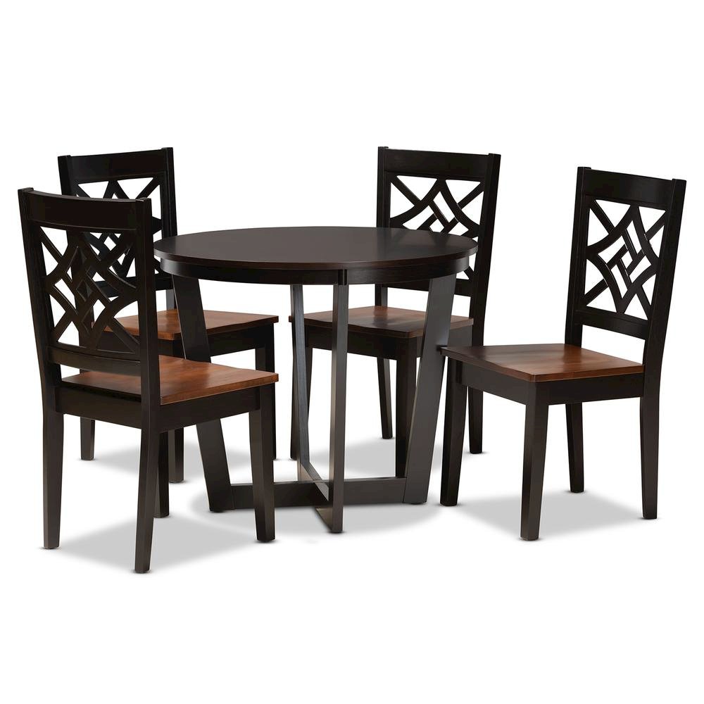 Two-Tone Dark Brown and Walnut Brown Finished Wood 5-Piece Dining Set. Picture 10