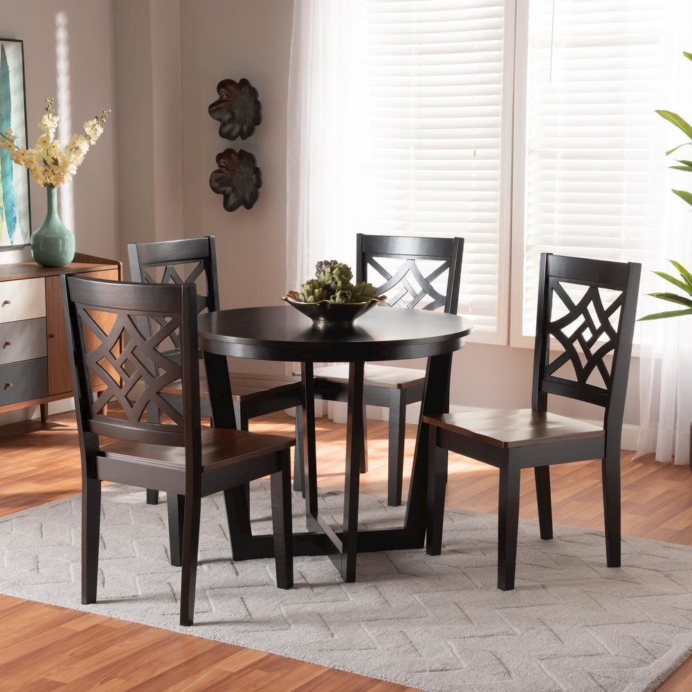Two-Tone Dark Brown and Walnut Brown Finished Wood 5-Piece Dining Set. Picture 16