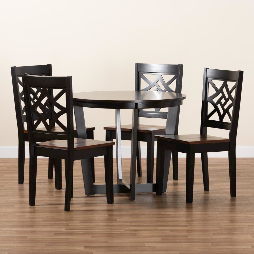 Two-Tone Dark Brown and Walnut Brown Finished Wood 5-Piece Dining Set. Picture 17