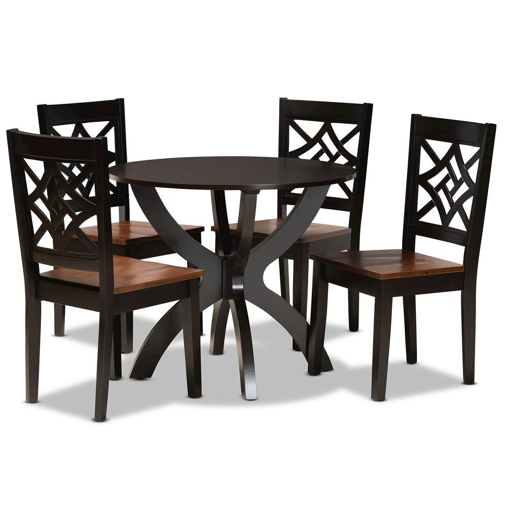 Two-Tone Dark Brown and Walnut Brown Finished Wood 5-Piece Dining Set. Picture 10