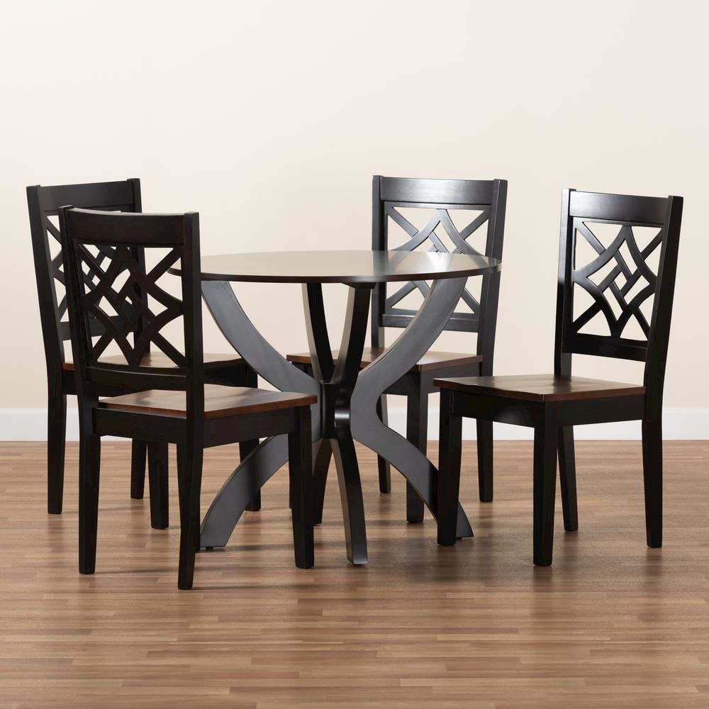 Two-Tone Dark Brown and Walnut Brown Finished Wood 5-Piece Dining Set. Picture 17
