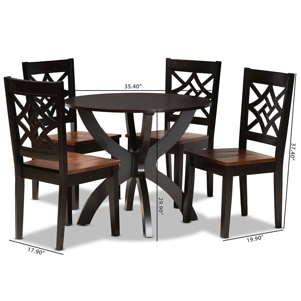 Two-Tone Dark Brown and Walnut Brown Finished Wood 5-Piece Dining Set. Picture 18