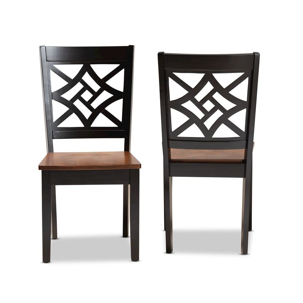 Two-Tone Dark Brown and Walnut Brown Finished Wood 2-Piece Dining Chair Set. Picture 10