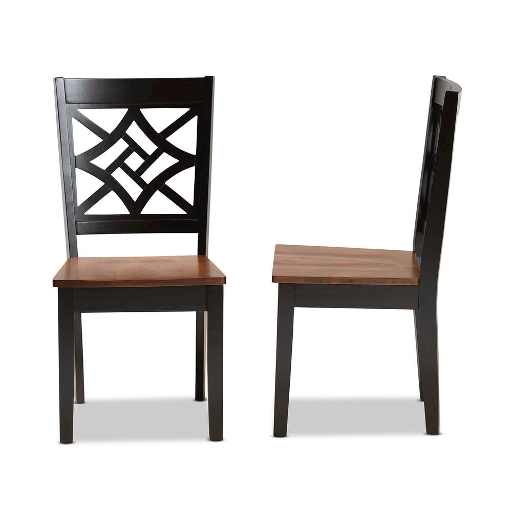 Two-Tone Dark Brown and Walnut Brown Finished Wood 2-Piece Dining Chair Set. Picture 11
