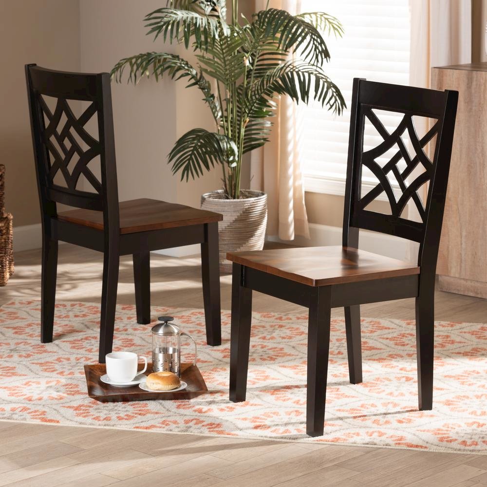 Two-Tone Dark Brown and Walnut Brown Finished Wood 2-Piece Dining Chair Set. Picture 14