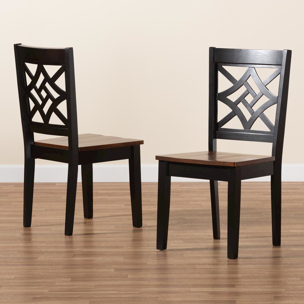 Two-Tone Dark Brown and Walnut Brown Finished Wood 2-Piece Dining Chair Set. Picture 15