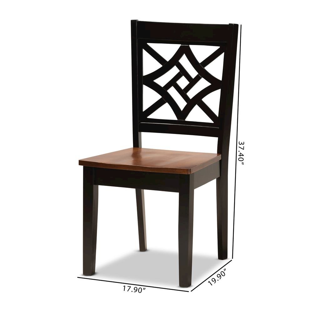 Two-Tone Dark Brown and Walnut Brown Finished Wood 2-Piece Dining Chair Set. Picture 16
