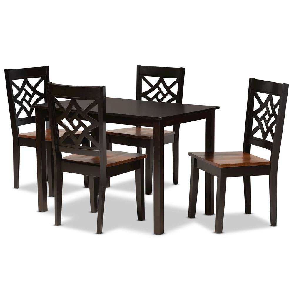Two-Tone Dark Brown and Walnut Brown Finished Wood 5-Piece Dining Set. Picture 10