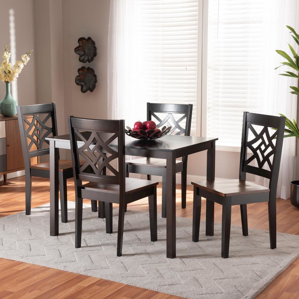 Two-Tone Dark Brown and Walnut Brown Finished Wood 5-Piece Dining Set. Picture 16