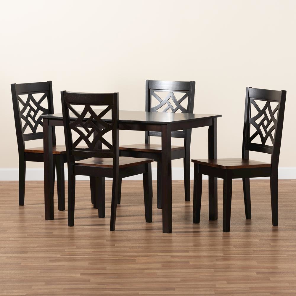 Two-Tone Dark Brown and Walnut Brown Finished Wood 5-Piece Dining Set. Picture 17