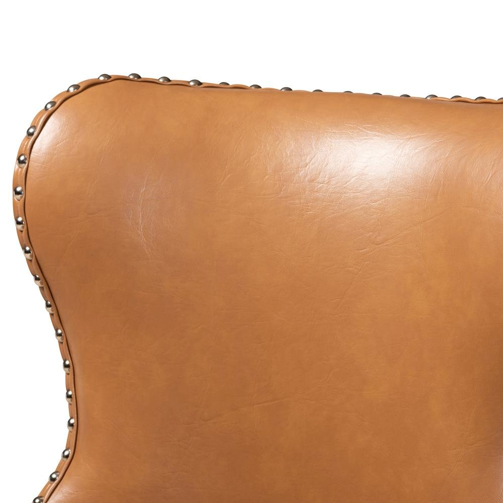 Leather Upholstered and Walnut Brown Finished Wood 2-Piece Swivel Bar Stool Set. Picture 13