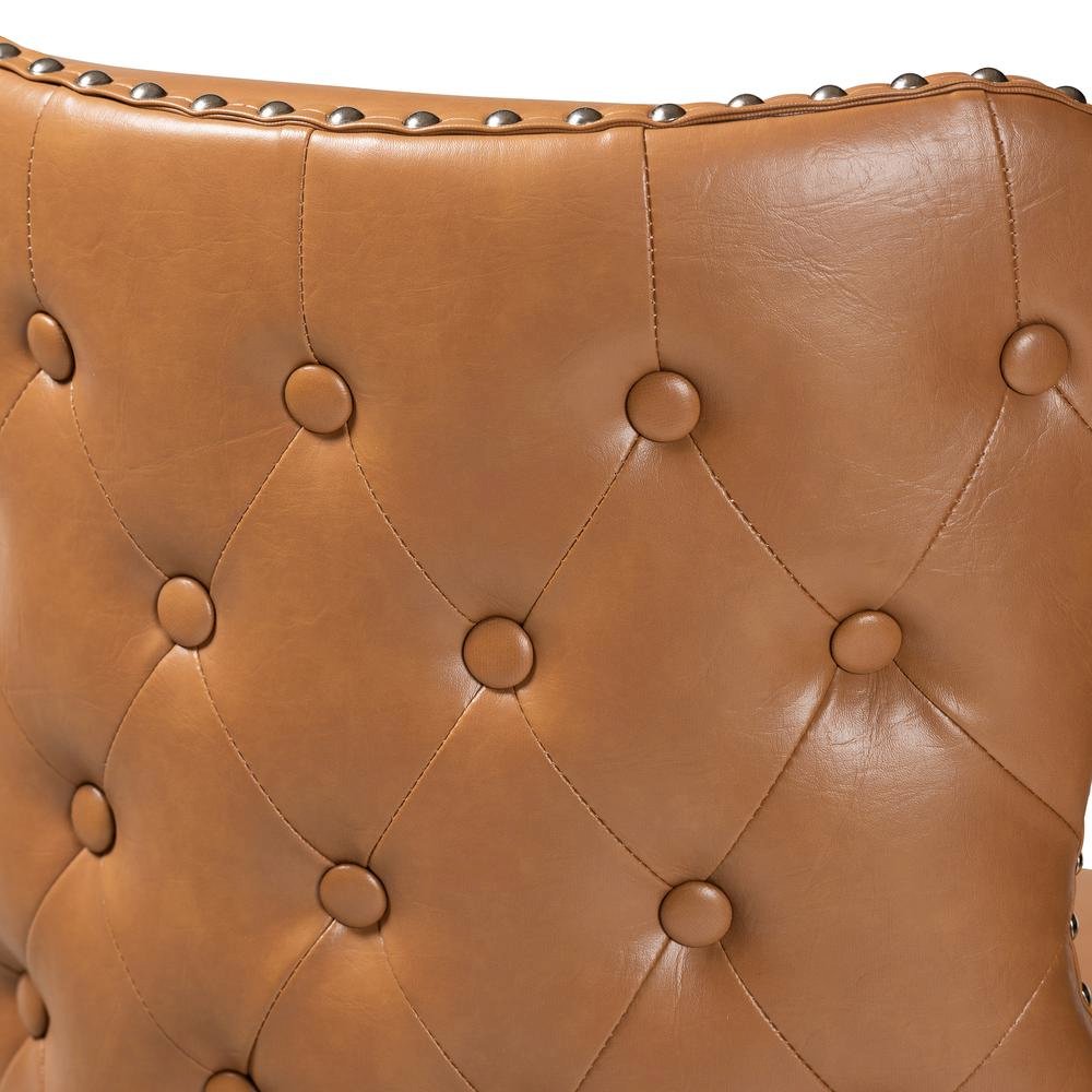 Leather Upholstered and Walnut Brown Finished Wood 2-Piece Swivel Bar Stool Set. Picture 14