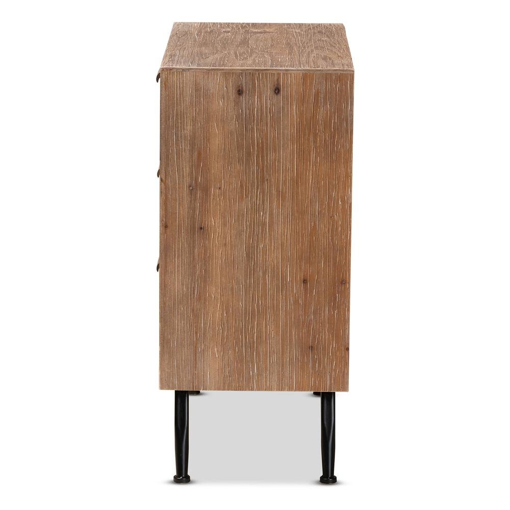 Whitewashed Natural Brown Finished Wood and Rattan 3-Drawer Storage Cabinet. Picture 13