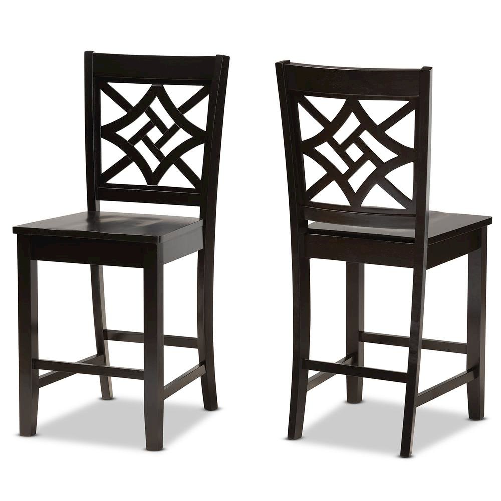 Transitional Dark Brown Finished Wood 2-Piece Counter Stool Set. Picture 9