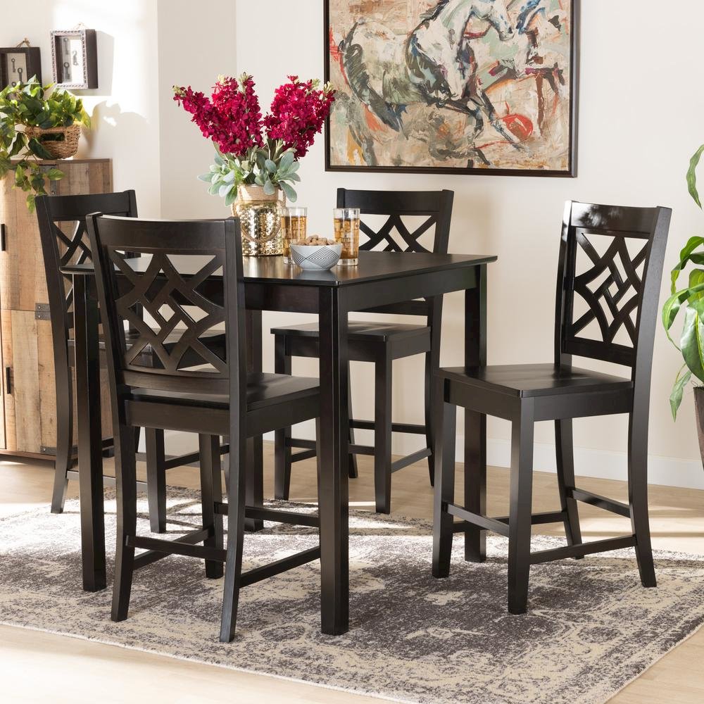 Transitional Dark Brown Finished Wood 5-Piece Pub Set. Picture 16