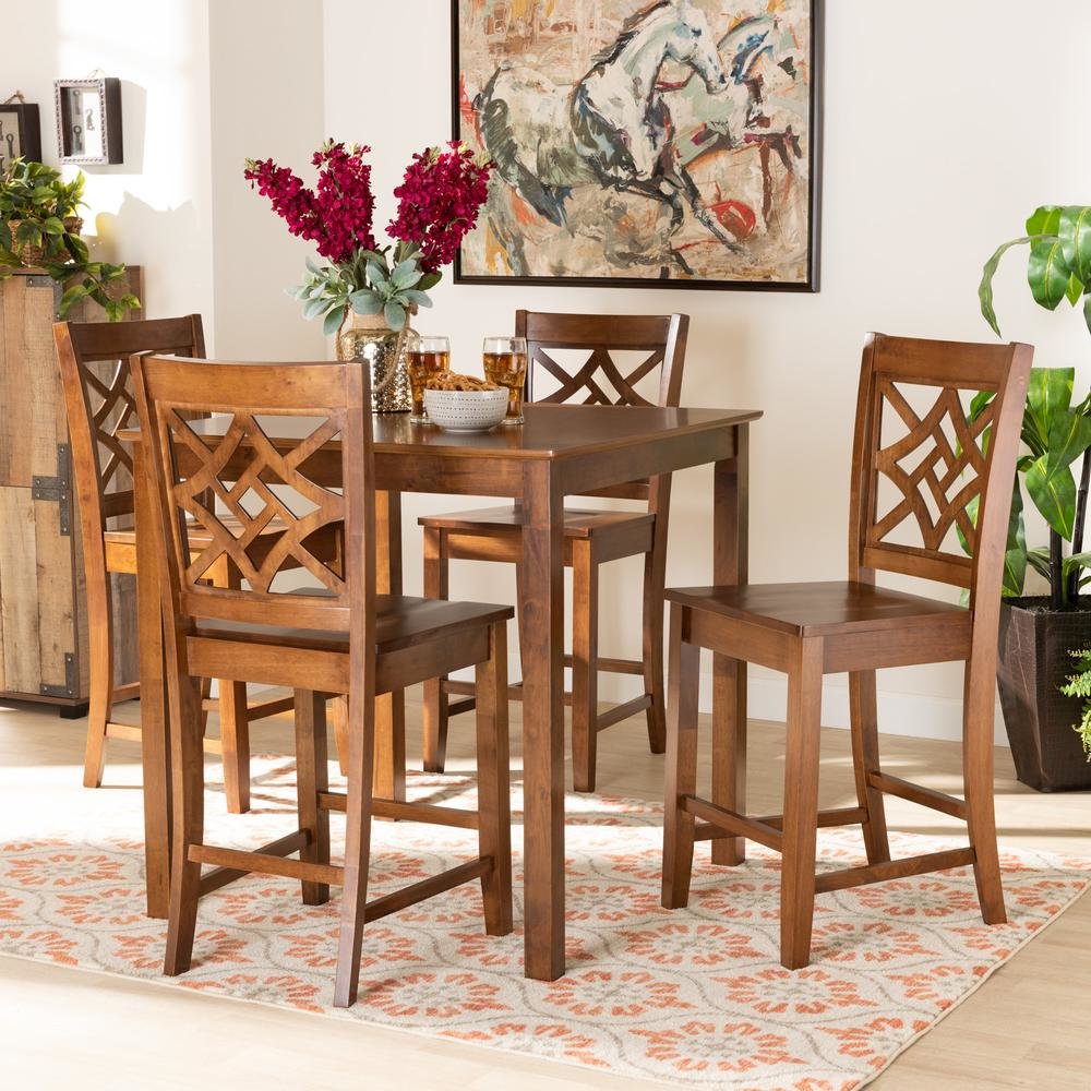 Nicolette Modern and Contemporary Walnut Brown Finished Wood 5-Piece Pub Set. Picture 16