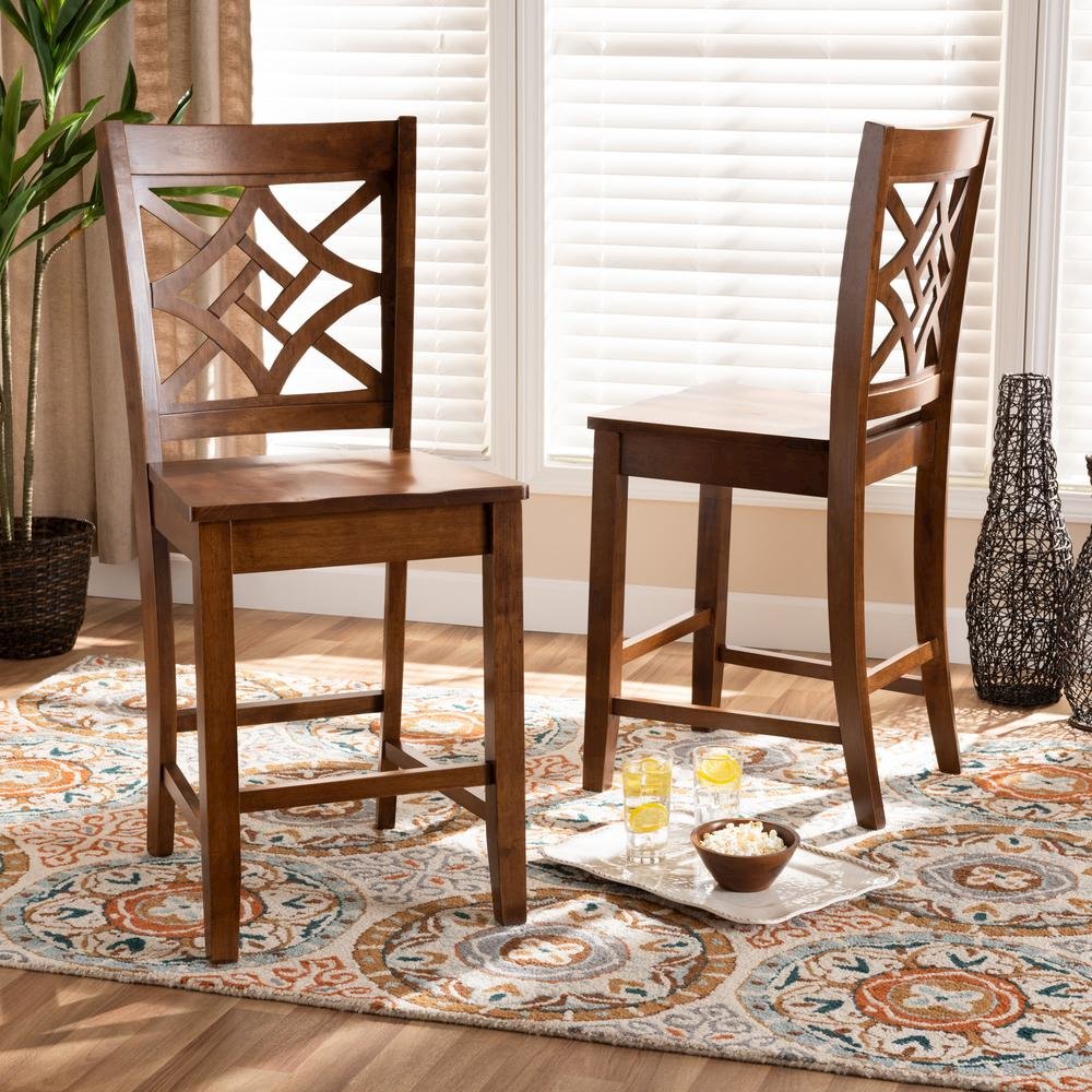 Transitional Walnut Brown Finished Wood 2-Piece Counter Stool Set. Picture 14