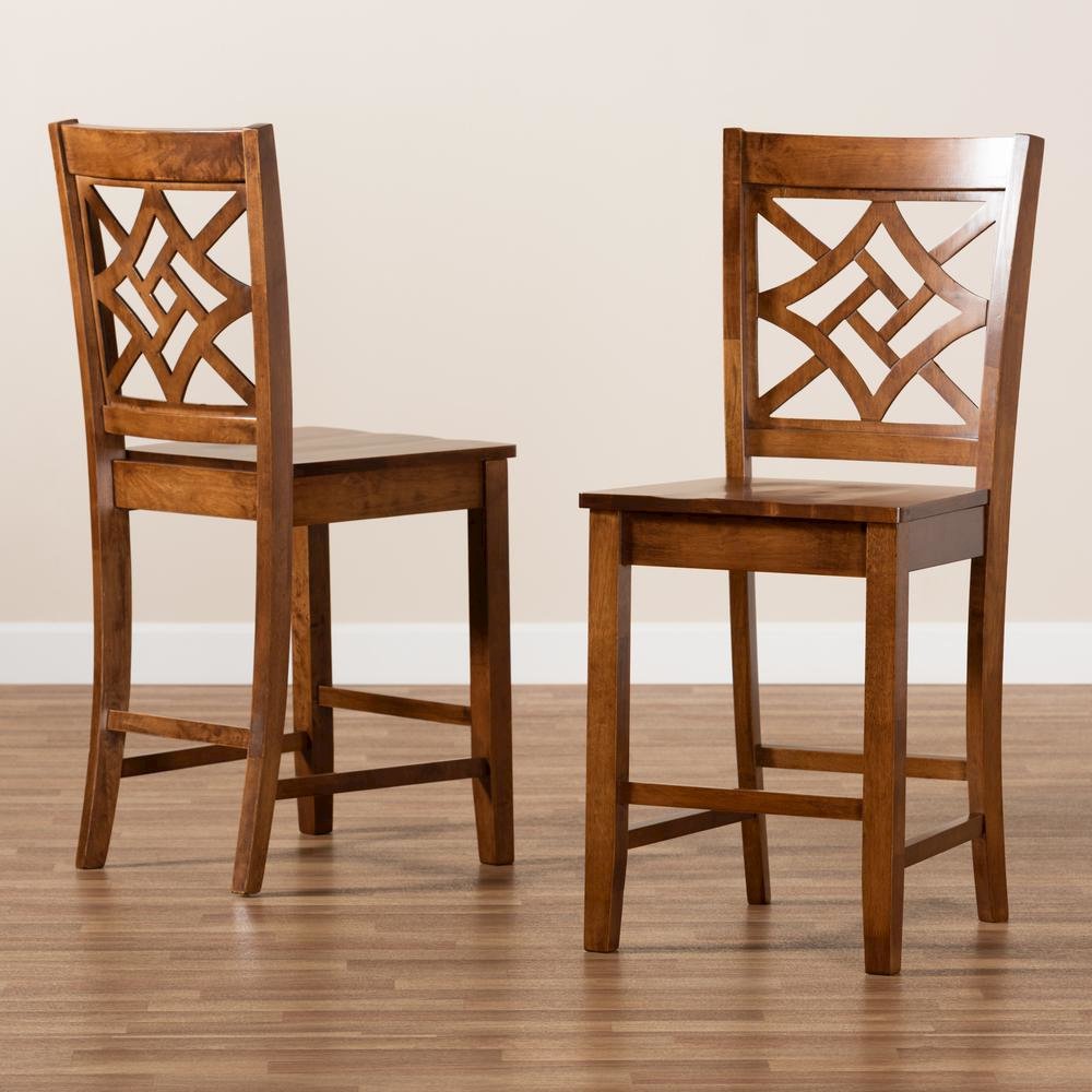 Transitional Walnut Brown Finished Wood 2-Piece Counter Stool Set. Picture 15