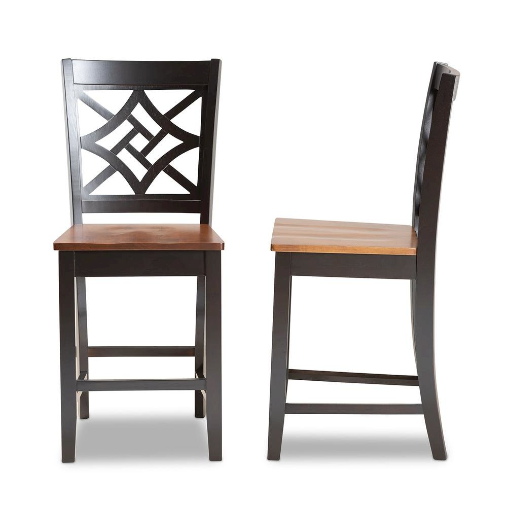 Two-Tone Dark Brown and Walnut Brown Finished Wood 2-Piece Counter Stool Set. Picture 11