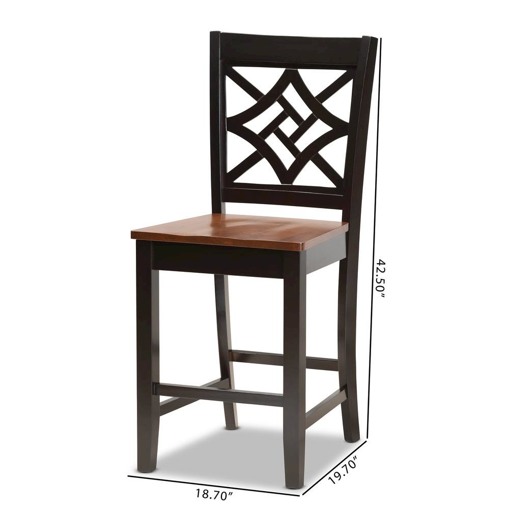 Two-Tone Dark Brown and Walnut Brown Finished Wood 2-Piece Counter Stool Set. Picture 16