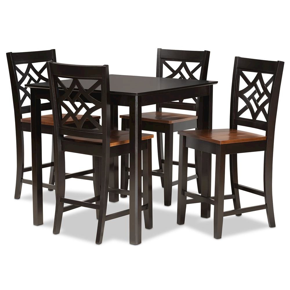 Two-Tone Dark Brown and Walnut Brown Finished Wood 5-Piece Pub Set. Picture 10