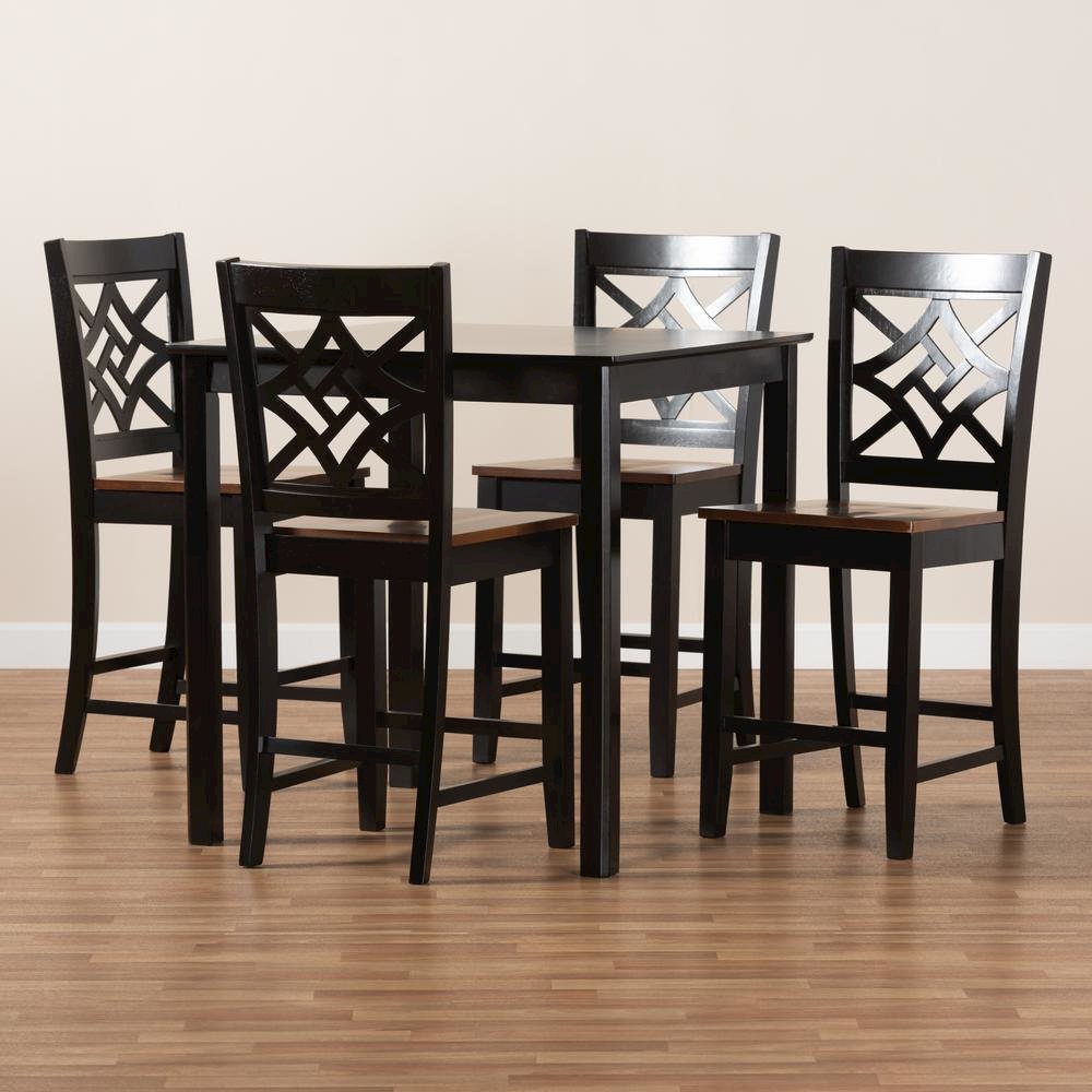 Two-Tone Dark Brown and Walnut Brown Finished Wood 5-Piece Pub Set. Picture 17