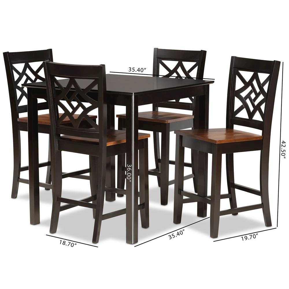 Two-Tone Dark Brown and Walnut Brown Finished Wood 5-Piece Pub Set. Picture 18