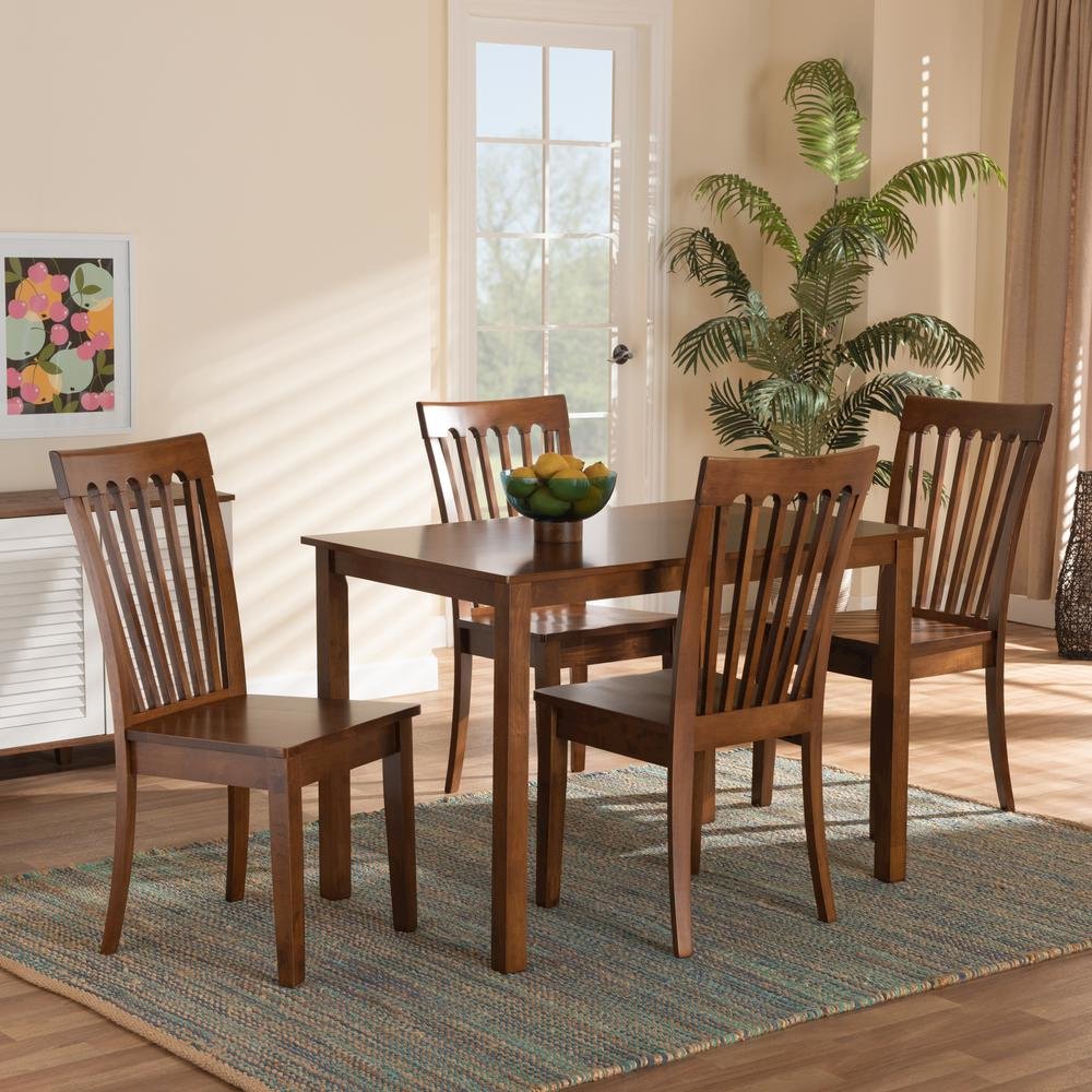 Erion Modern and Contemporary Walnut Brown Finished Wood 5-Piece Dining Set. Picture 16