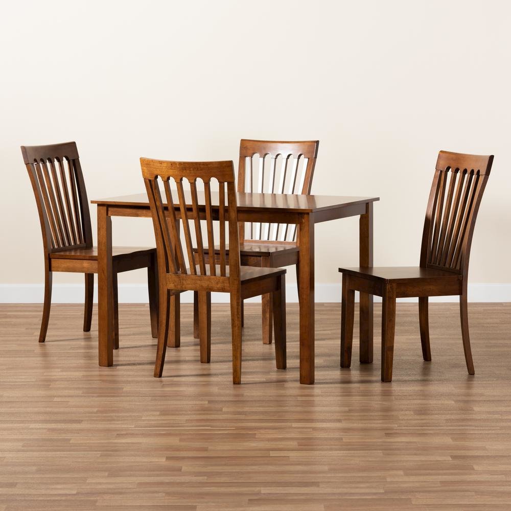 Erion Modern and Contemporary Walnut Brown Finished Wood 5-Piece Dining Set. Picture 17