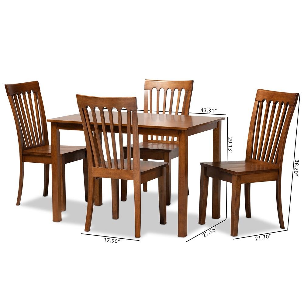 Erion Modern and Contemporary Walnut Brown Finished Wood 5-Piece Dining Set. Picture 18