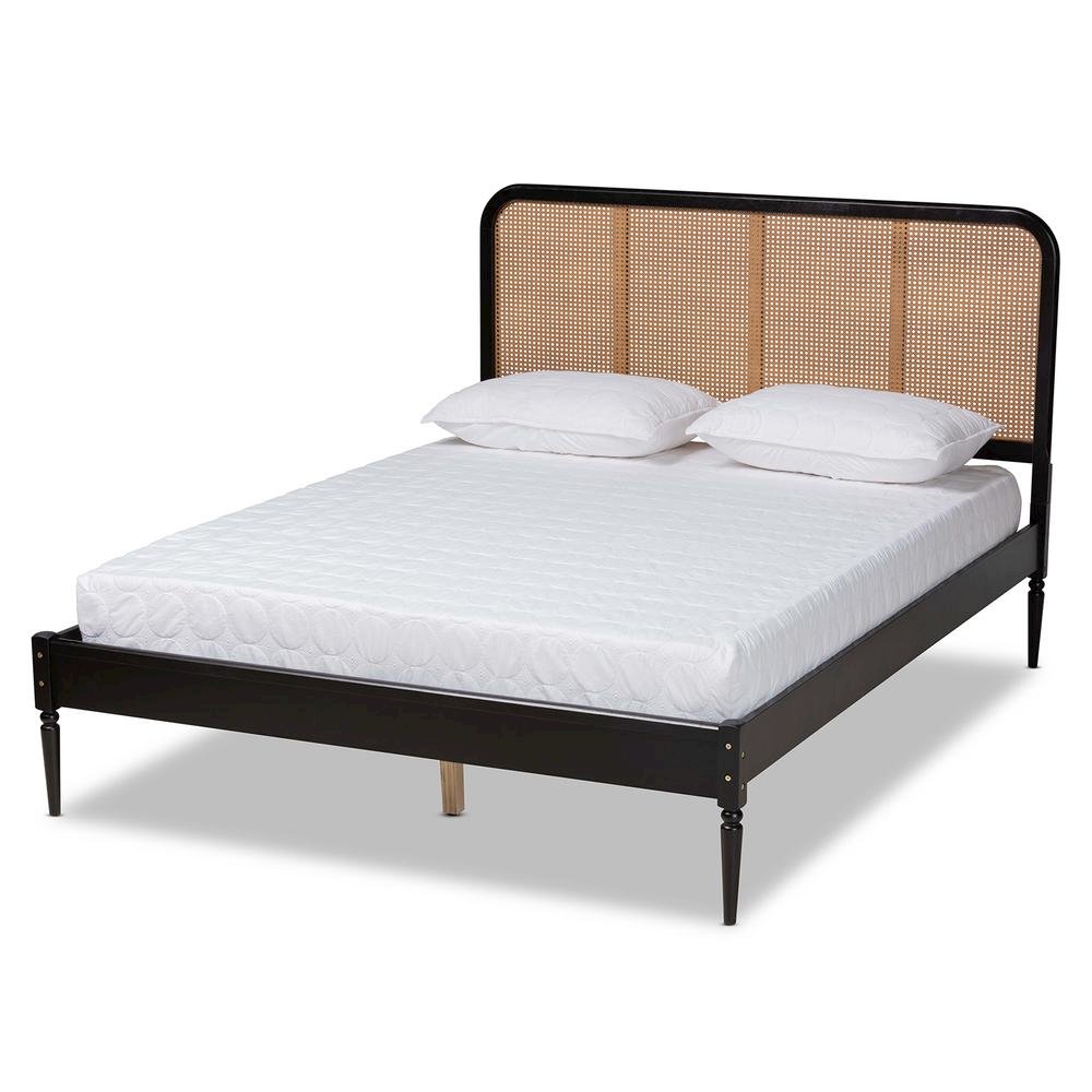 Charcoal Finished Wood and Synthetic Rattan Queen Size Platform Bed. Picture 10
