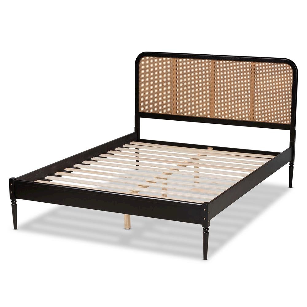 Charcoal Finished Wood and Synthetic Rattan Queen Size Platform Bed. Picture 12