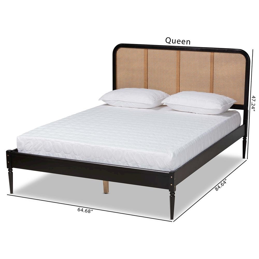 Charcoal Finished Wood and Synthetic Rattan Queen Size Platform Bed. Picture 18
