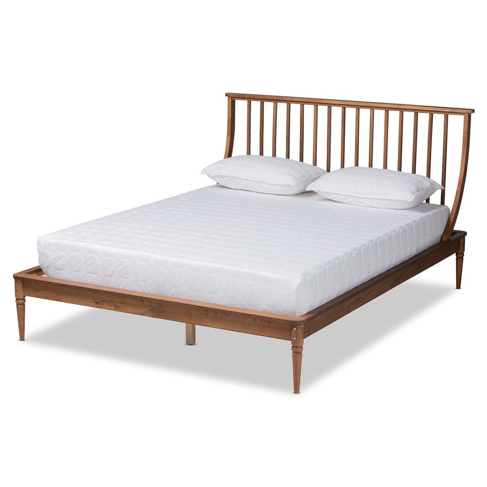 Traditional Transitional Walnut Brown Finished Wood Full Size Platform Bed. Picture 12