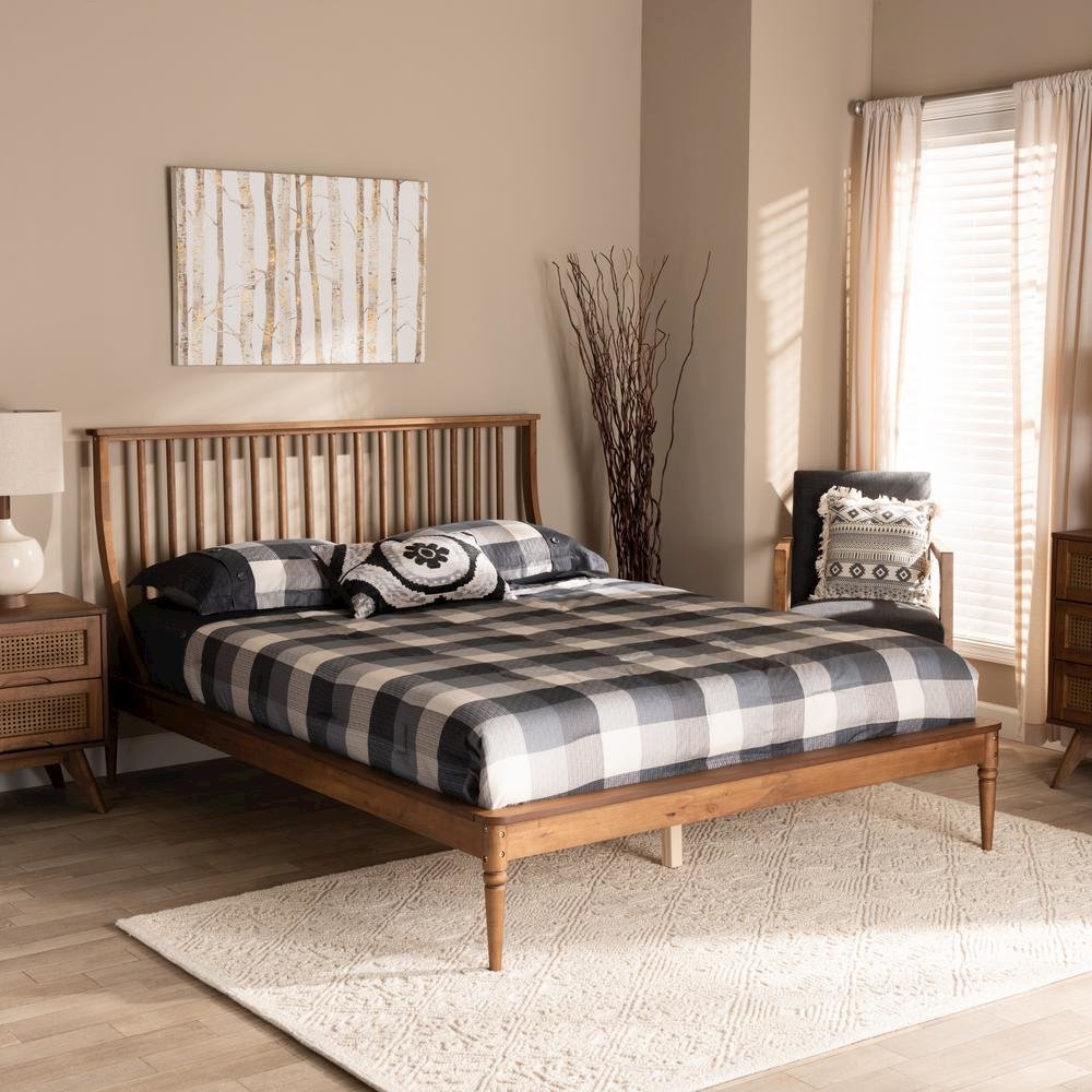 Traditional Transitional Walnut Brown Finished Wood Full Size Platform Bed. Picture 18
