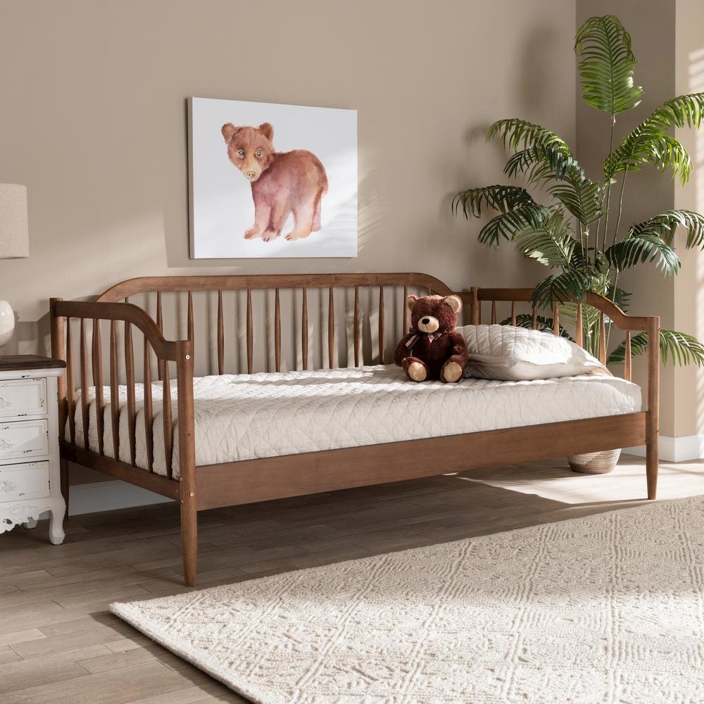 Parson Classic Mid-Century Modern Walnut Brown Finished Wood Twin Size Daybed. Picture 16