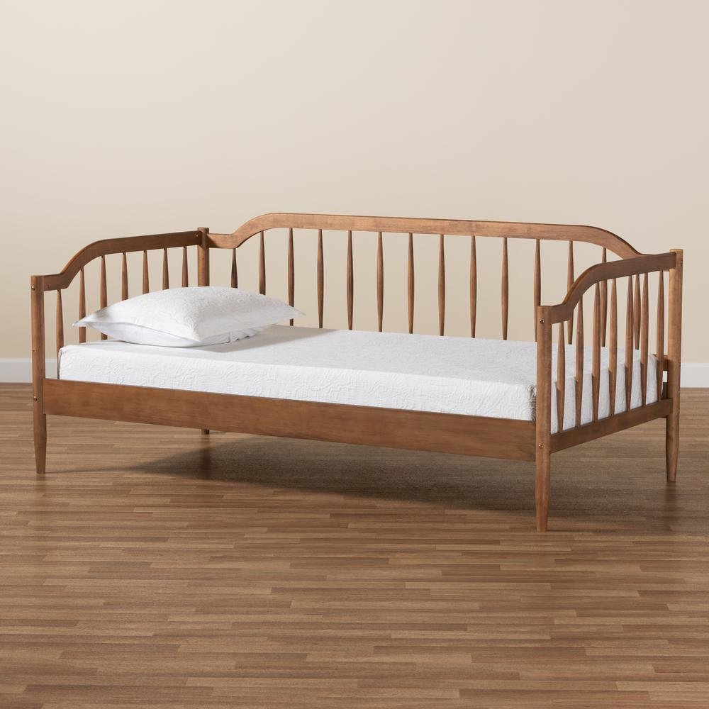 Parson Classic Mid-Century Modern Walnut Brown Finished Wood Twin Size Daybed. Picture 17