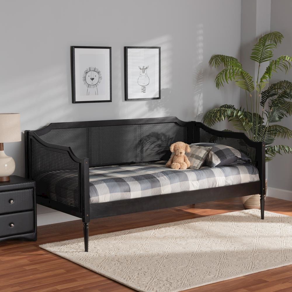 Charcoal Finished Wood and Synthetic Rattan Twin Size Daybed. Picture 15