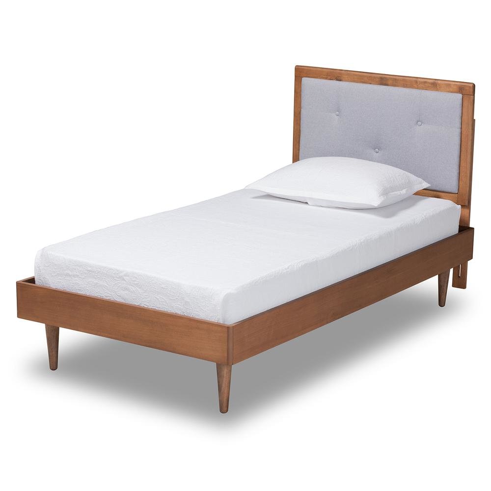 Walnut Brown Finished Wood Twin Size Platform Bed. Picture 11