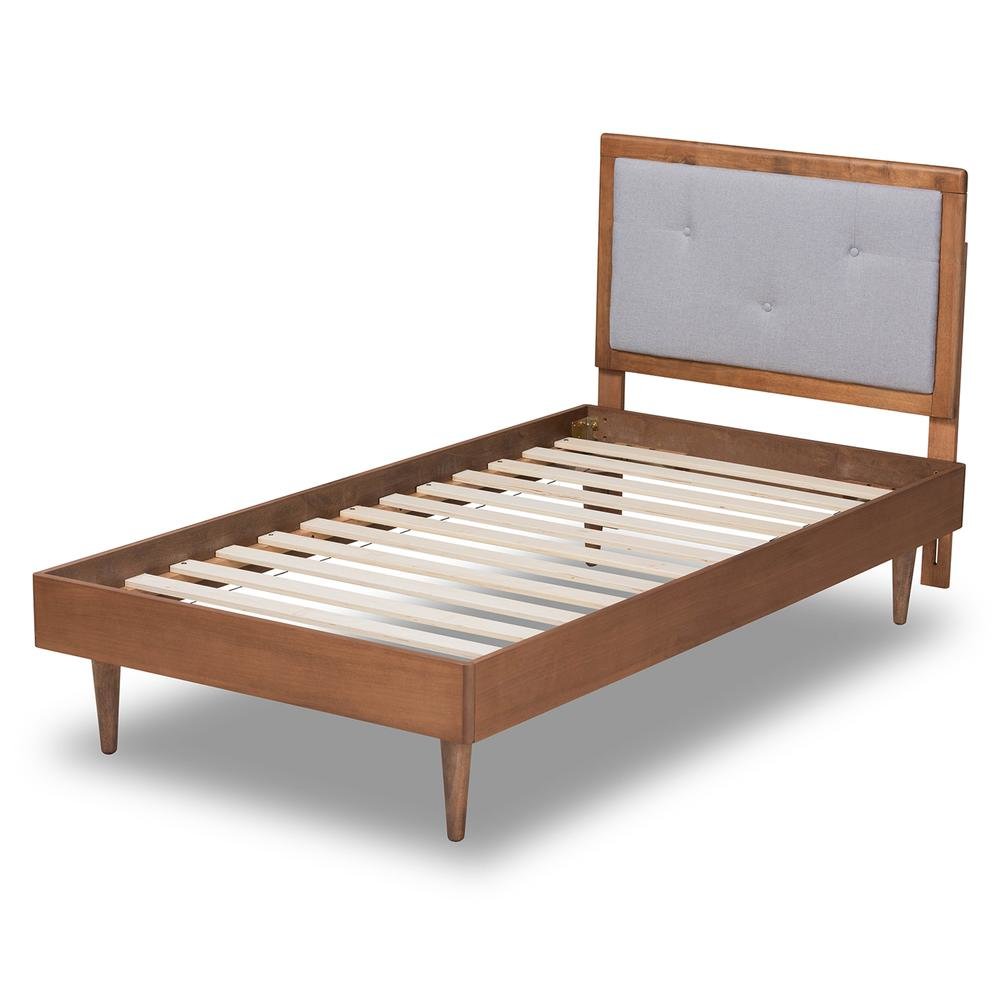 Walnut Brown Finished Wood Twin Size Platform Bed. Picture 13