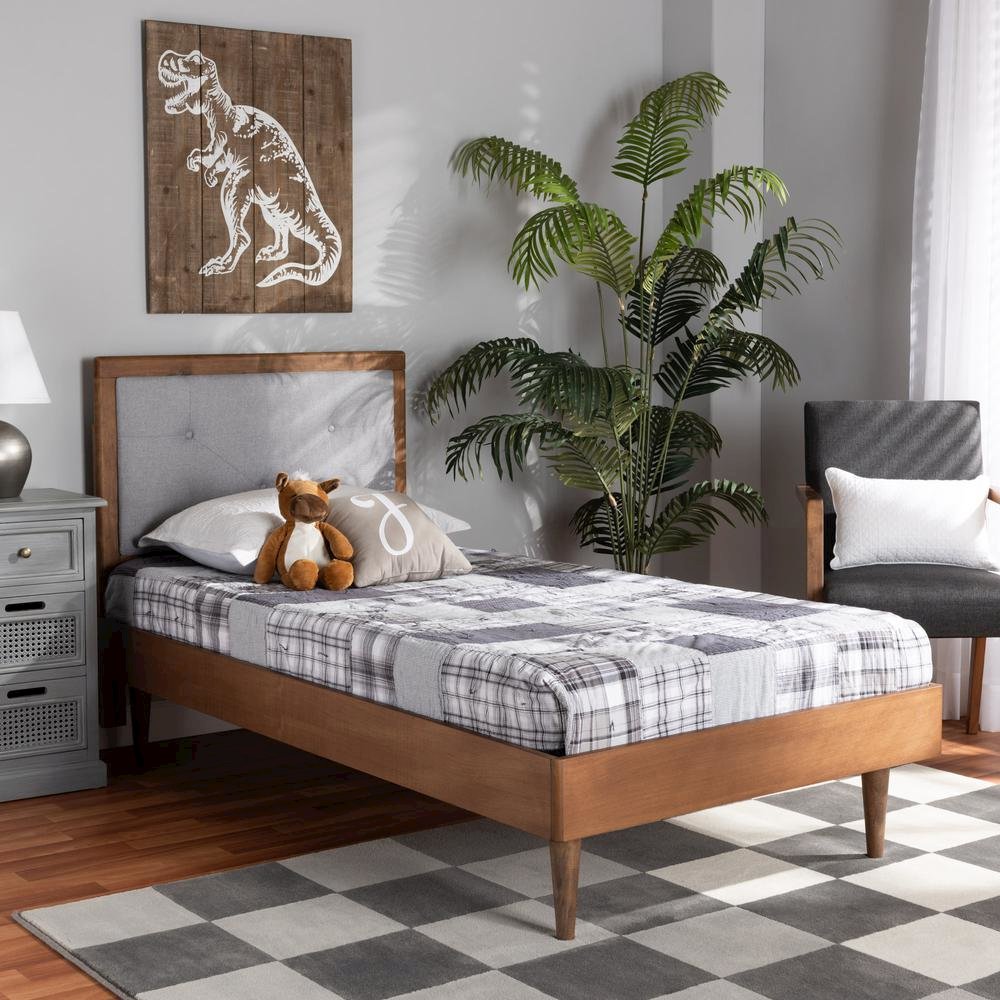 Walnut Brown Finished Wood Twin Size Platform Bed. Picture 17